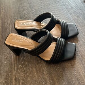 Alfani leather step n flex black square toe heels sandals 9.5